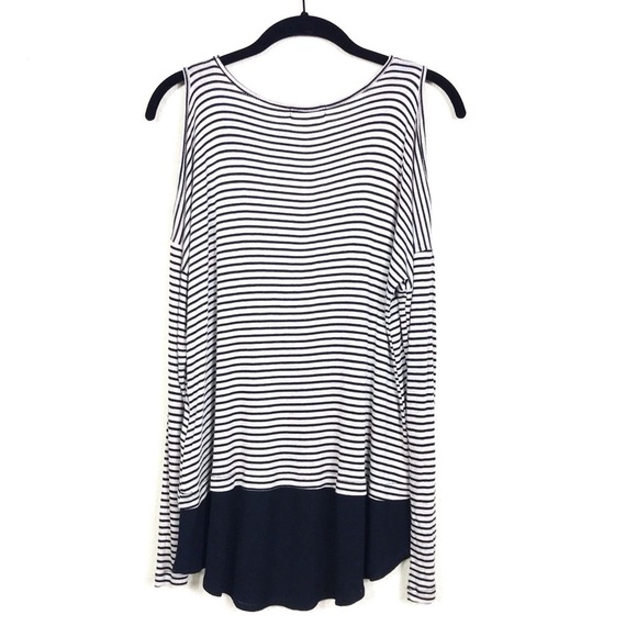 Soul Cake Striped Cold Shoulder Contrast Hem Top S - Picture 4 of 7